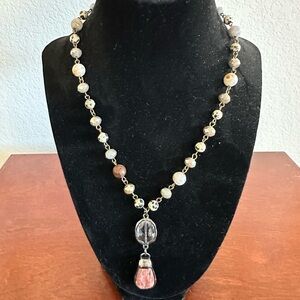 Chic Beaded Necklace with Dual-Tone Pendant